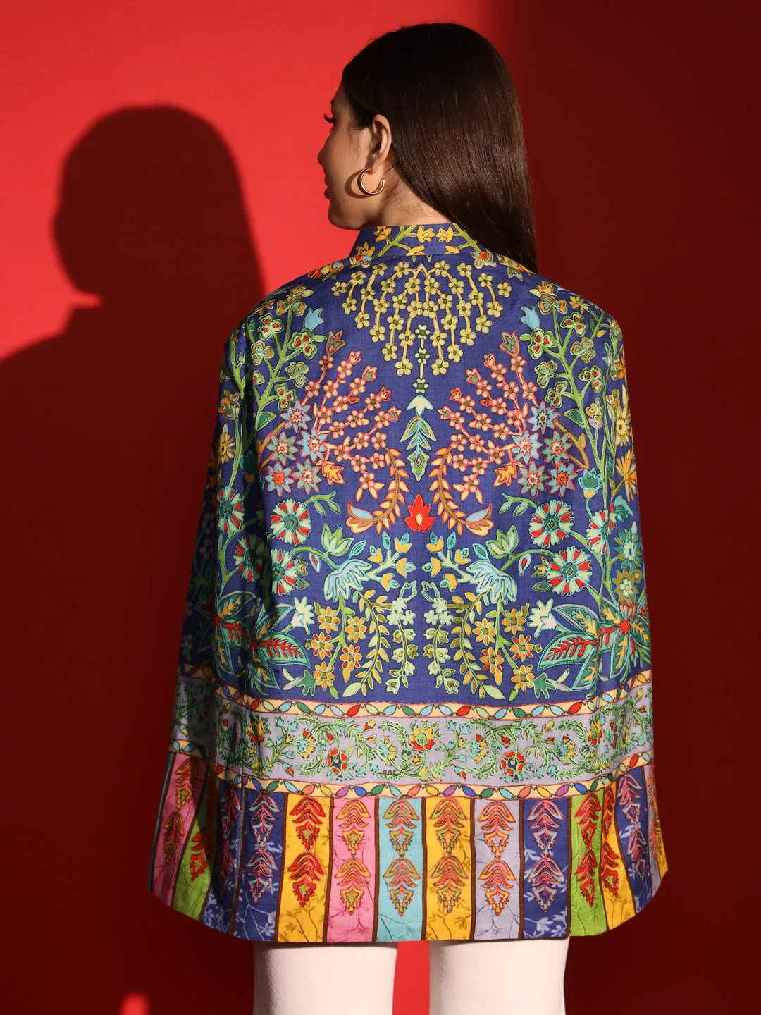 ladies cape coat with kalamkari embroidery