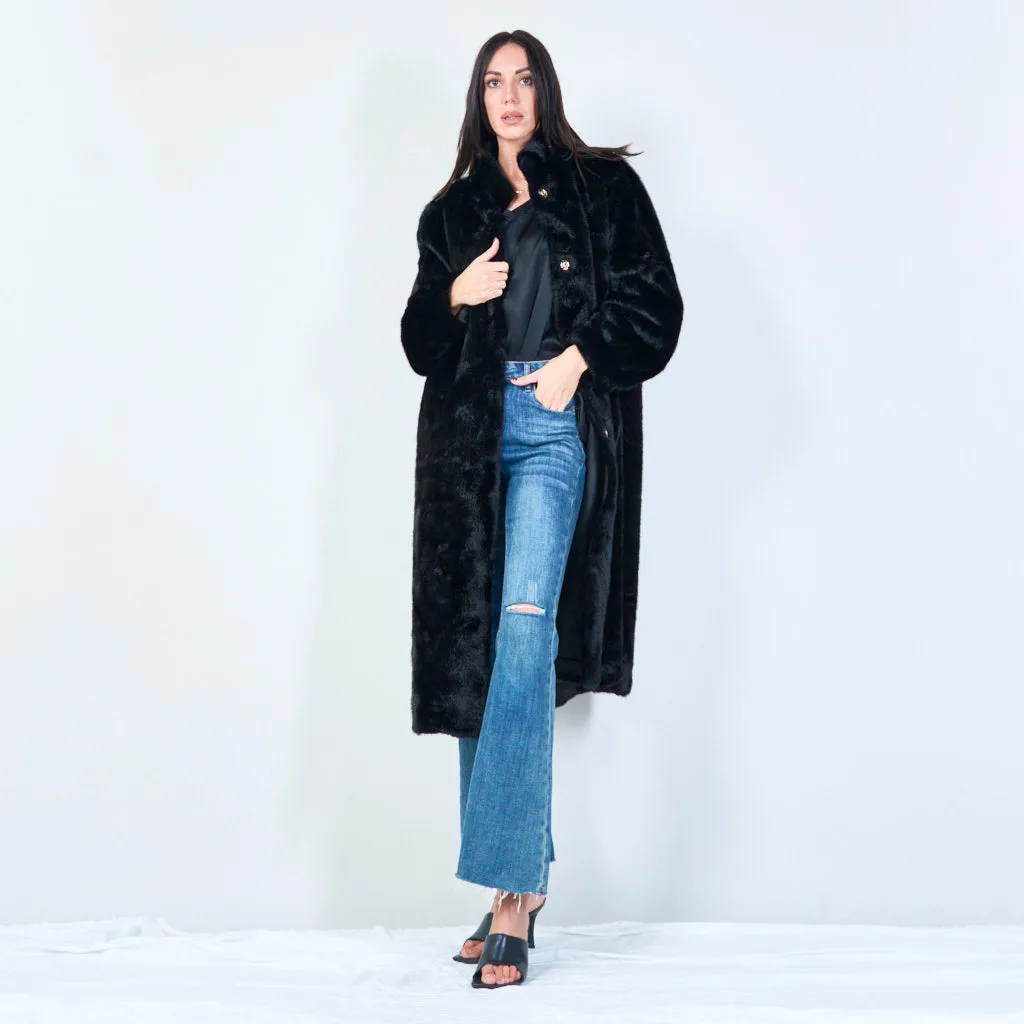Long faux fur coat with high collar wholesale