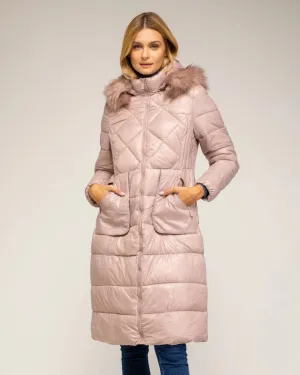 Long fitted anorack with removable hood and fur