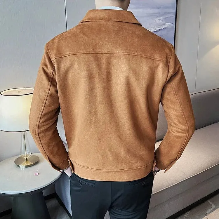 Men's Autumn Winter Suede Jacket – Slim Fit Thickened Lapel Coat for Casual Business & Streetwear