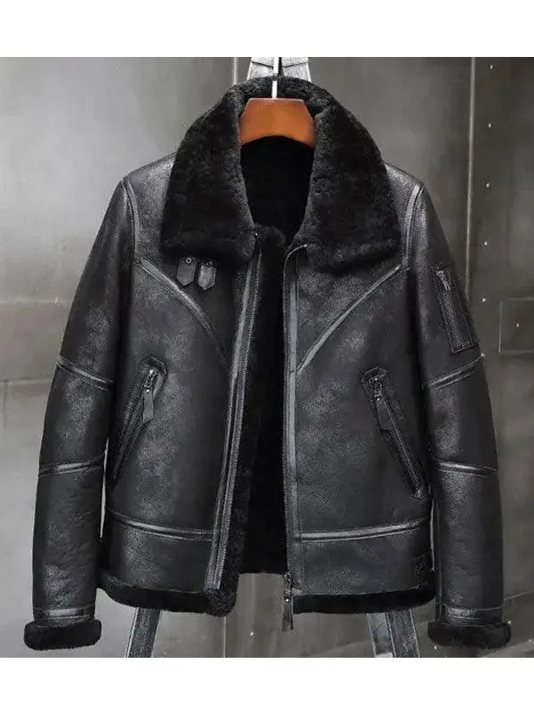 Men's Bomber Leather Jacket Aviator Winter Coat Fur