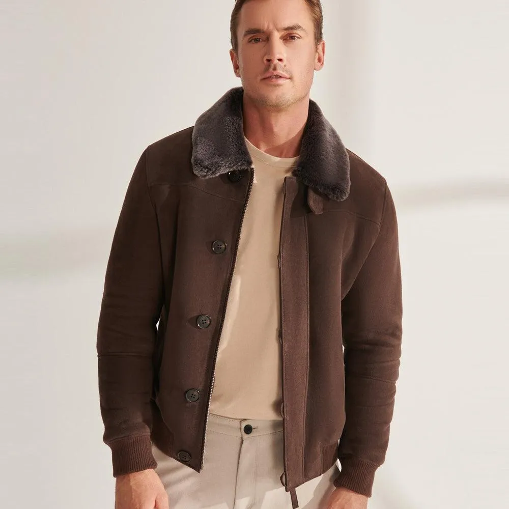 Men's Brown Shearling Aviator Jacket