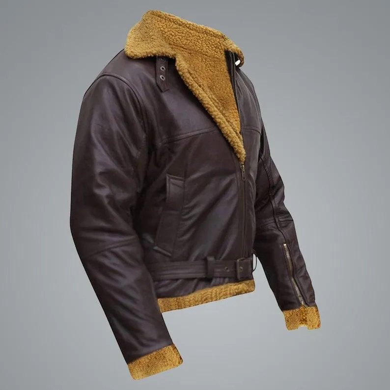 Men's Chocolate Brown B3 Flying Aviator Pilot Shearling Jacket