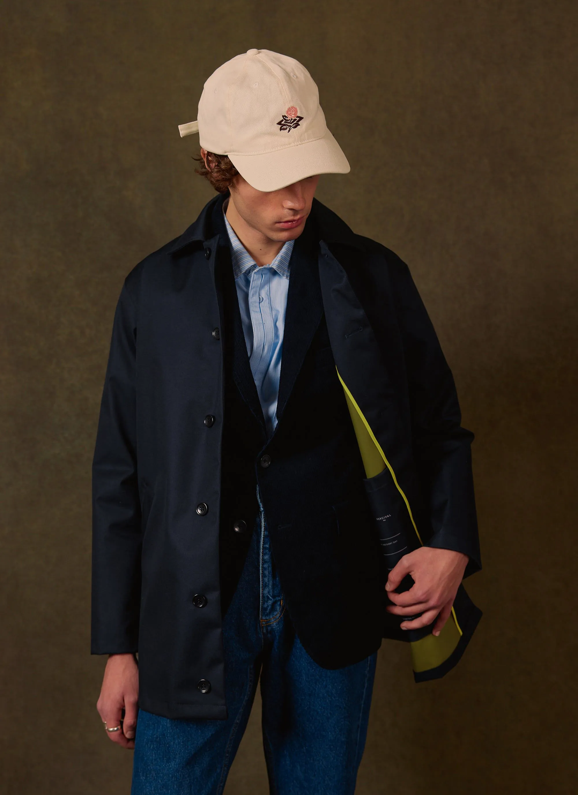 Men's Navy Sherlock Short Trench Coat | Waterproof | Midnight with Olive