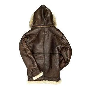 Men's Shearling Sheepskin B3 Fur Hoodie Style Bomber  Coat