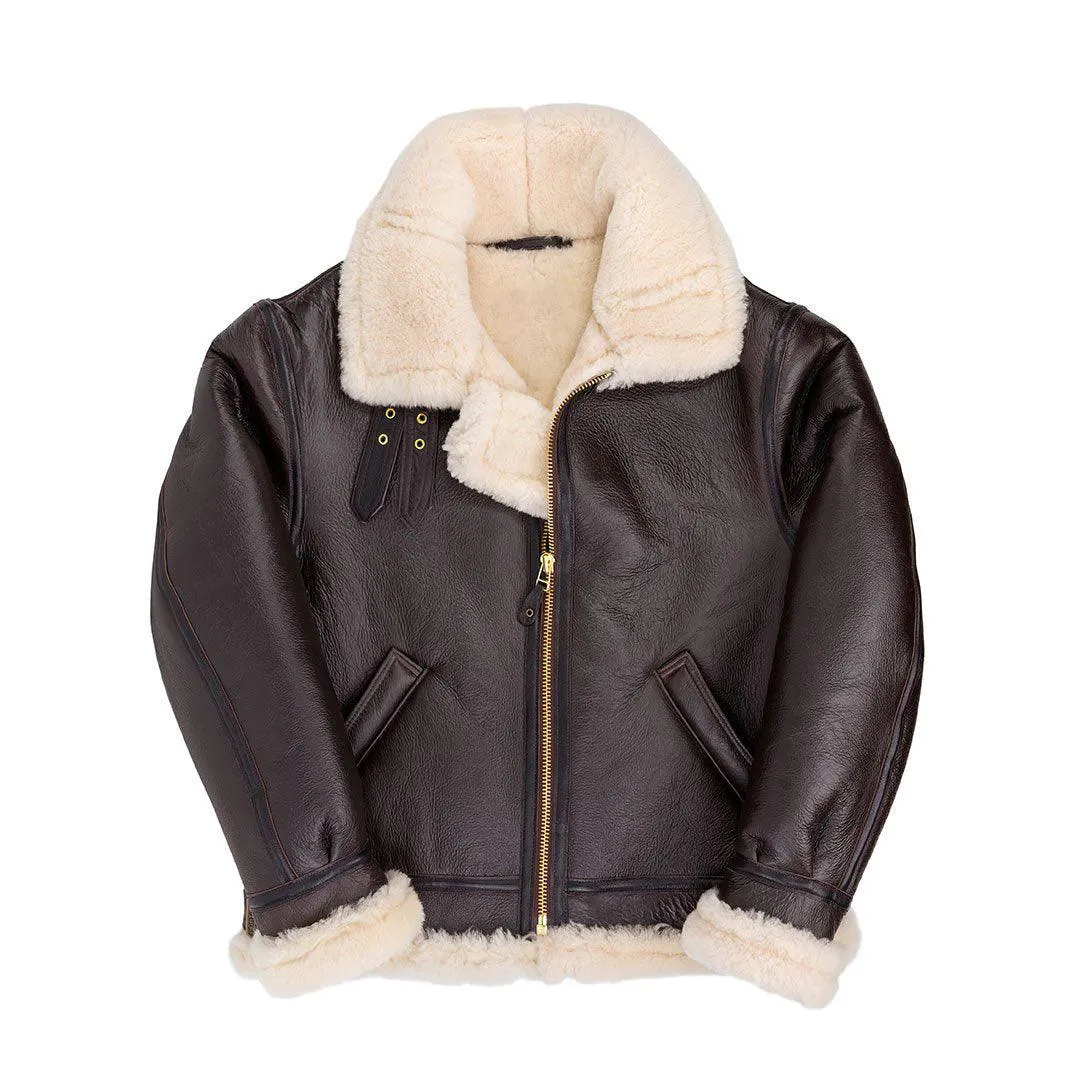 Men's Shearling Sheepskin B3 Fur Hoodie Style Bomber  Coat