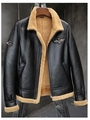 Men's Shearling Sheepskin Motorcycle Leather Bomber Jacket