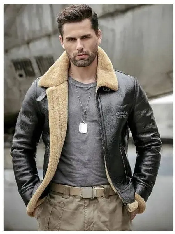 Men's Shearling Sheepskin Motorcycle Leather Bomber Jacket