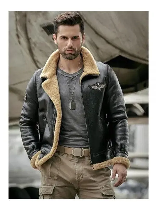 Men's Shearling Sheepskin Motorcycle Leather Bomber Jacket