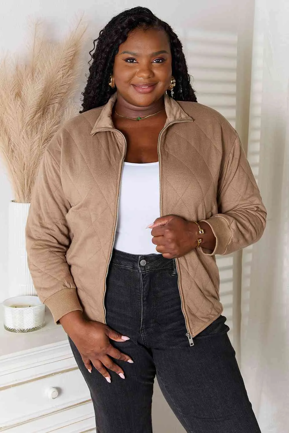 Mocha Zip-Up Jacket with Pockets