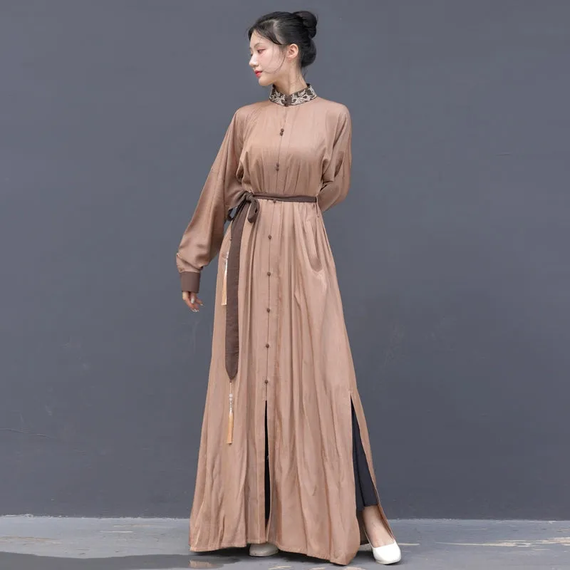 New Chinese style | Everyday stand-up collar dress shirt long skirt