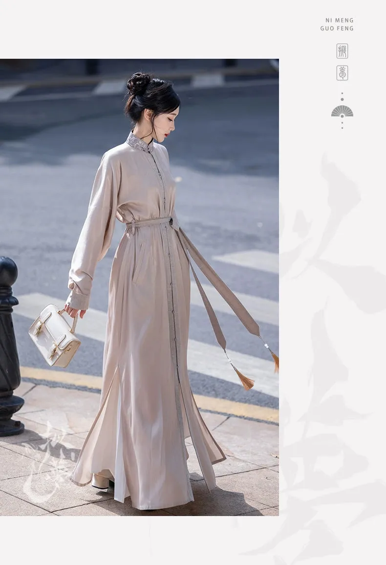 New Chinese style | Everyday stand-up collar dress shirt long skirt