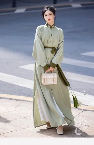 New Chinese style | Everyday stand-up collar dress shirt long skirt