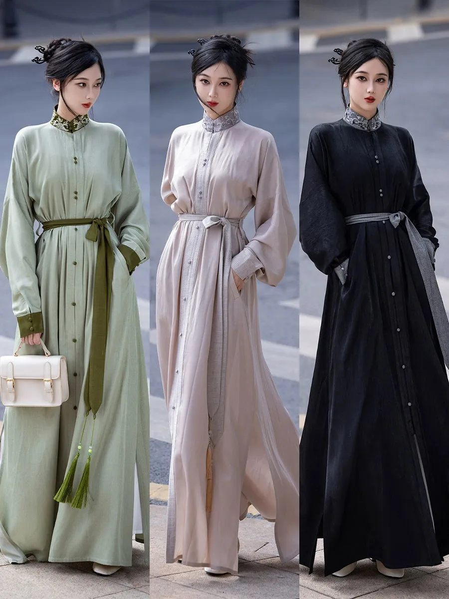 New Chinese style | Everyday stand-up collar dress shirt long skirt