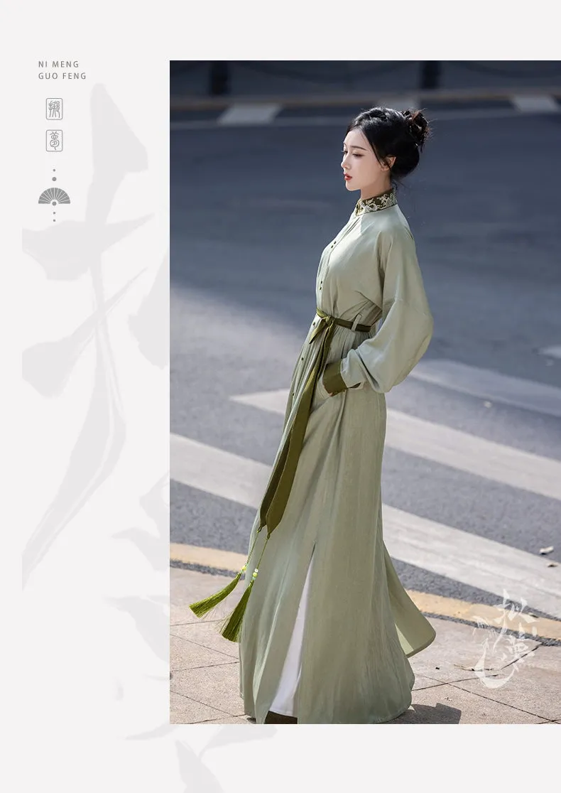 New Chinese style | Everyday stand-up collar dress shirt long skirt