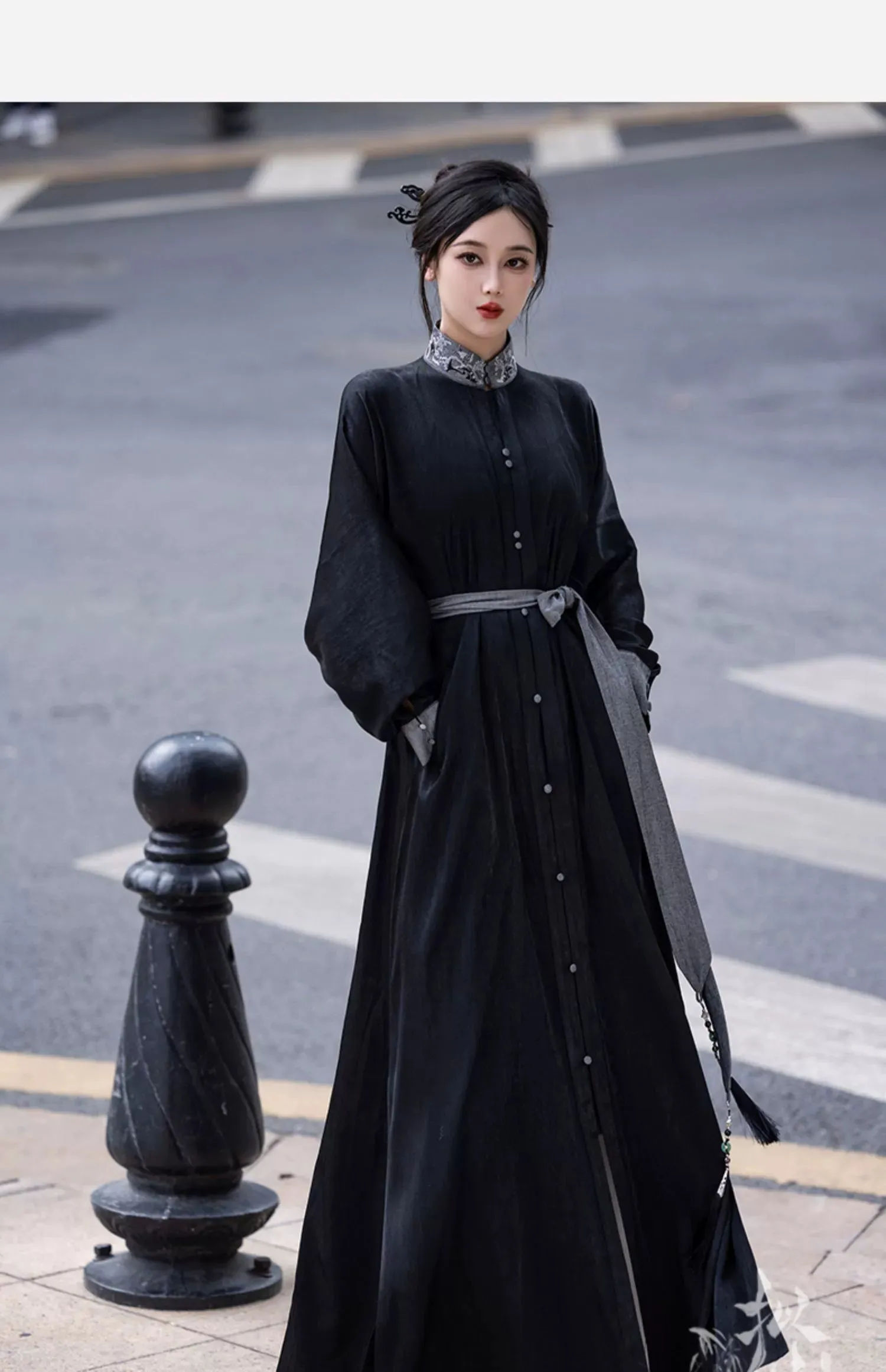 New Chinese style | Everyday stand-up collar dress shirt long skirt