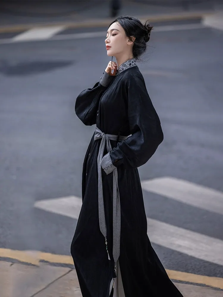 New Chinese style | Everyday stand-up collar dress shirt long skirt