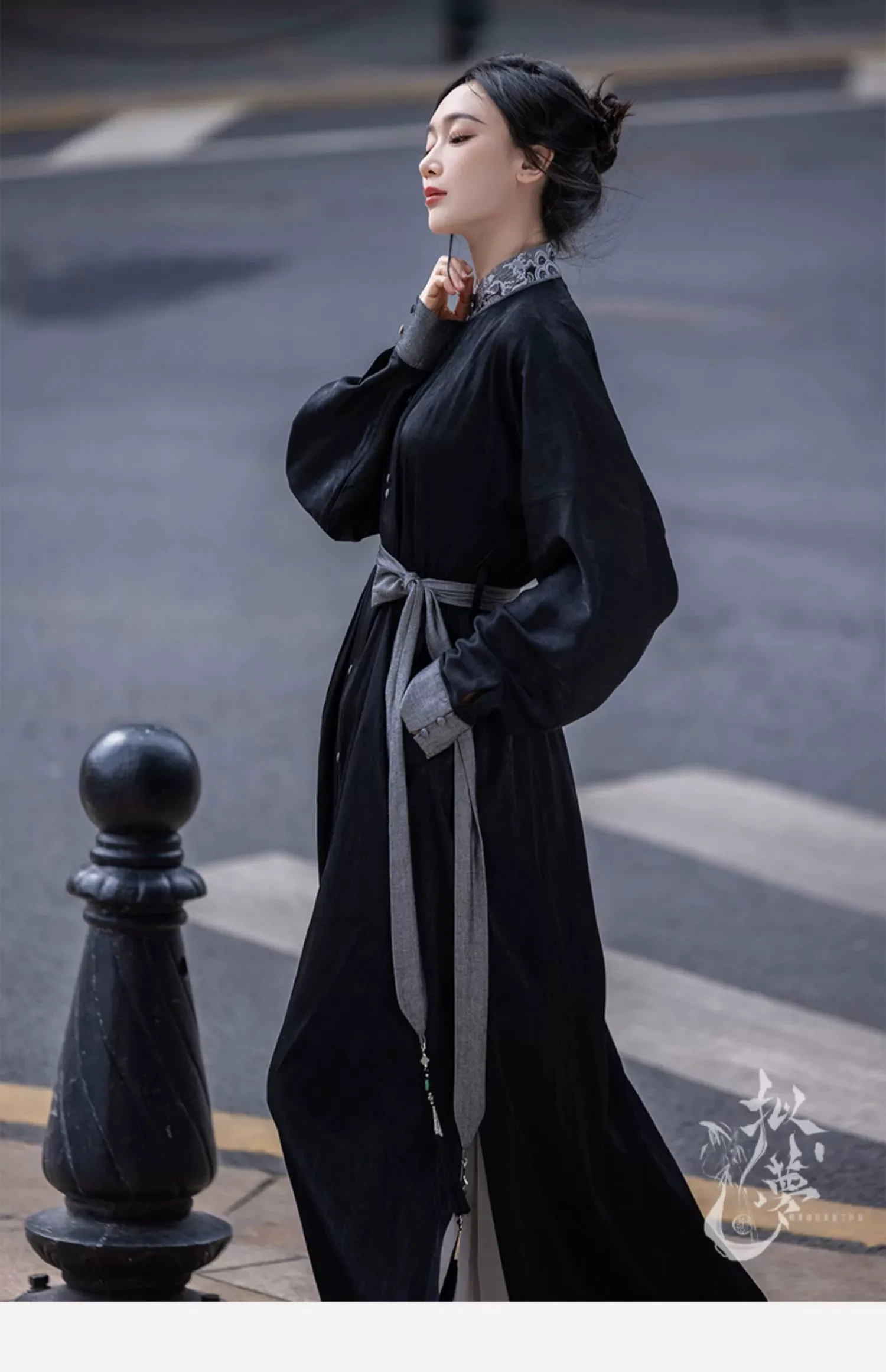 New Chinese style | Everyday stand-up collar dress shirt long skirt