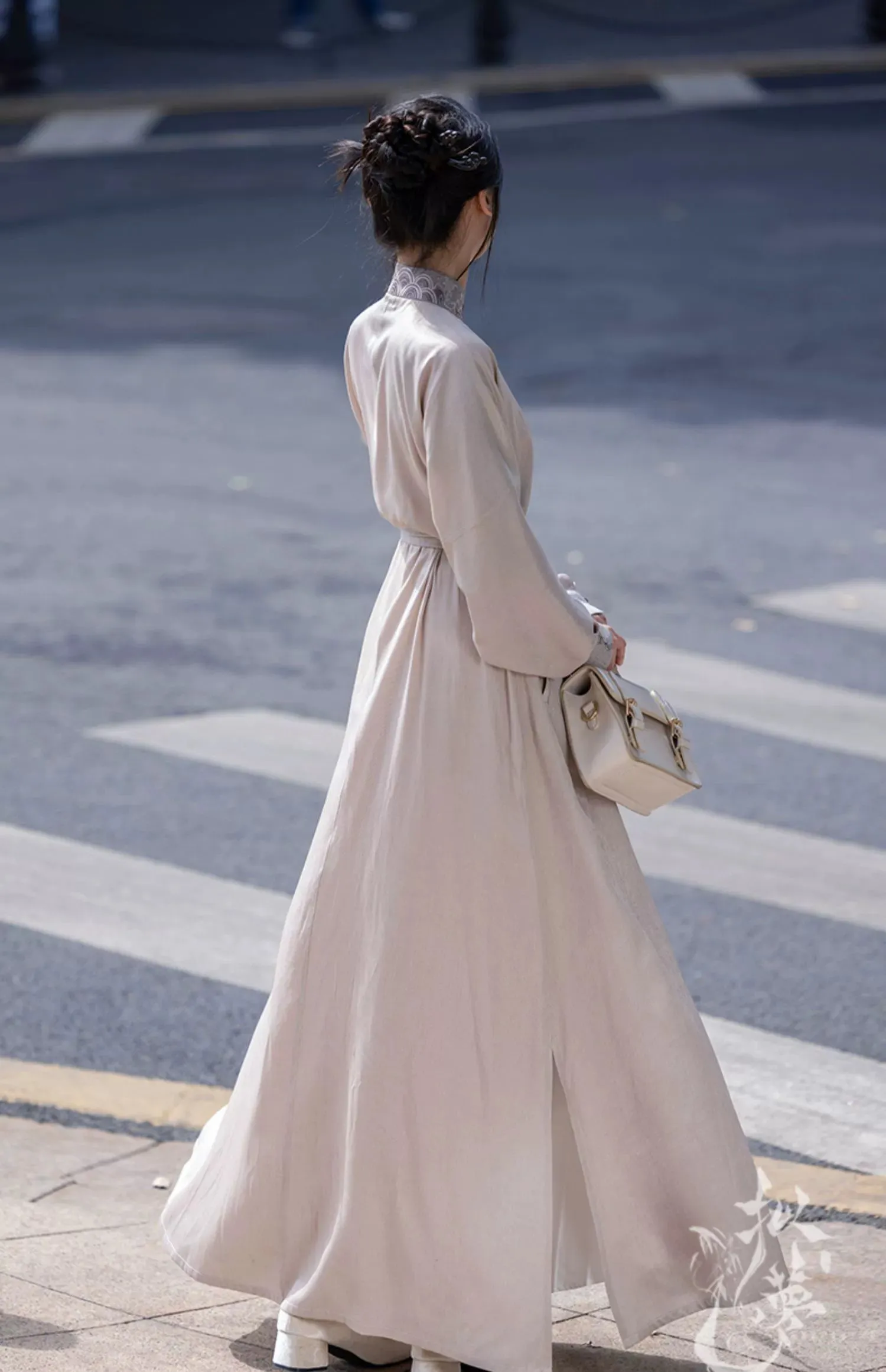 New Chinese style | Everyday stand-up collar dress shirt long skirt