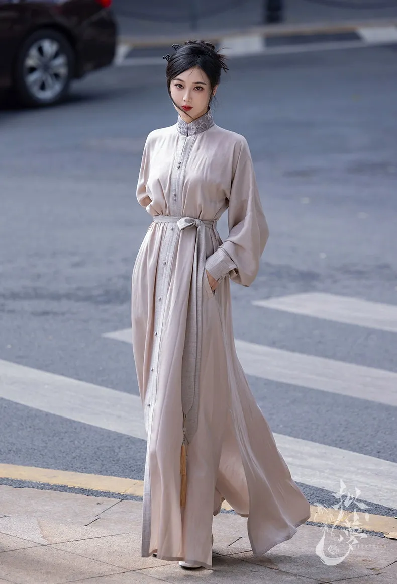 New Chinese style | Everyday stand-up collar dress shirt long skirt