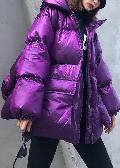 New purple Parkas for women plus size winter hooded pockets outwear