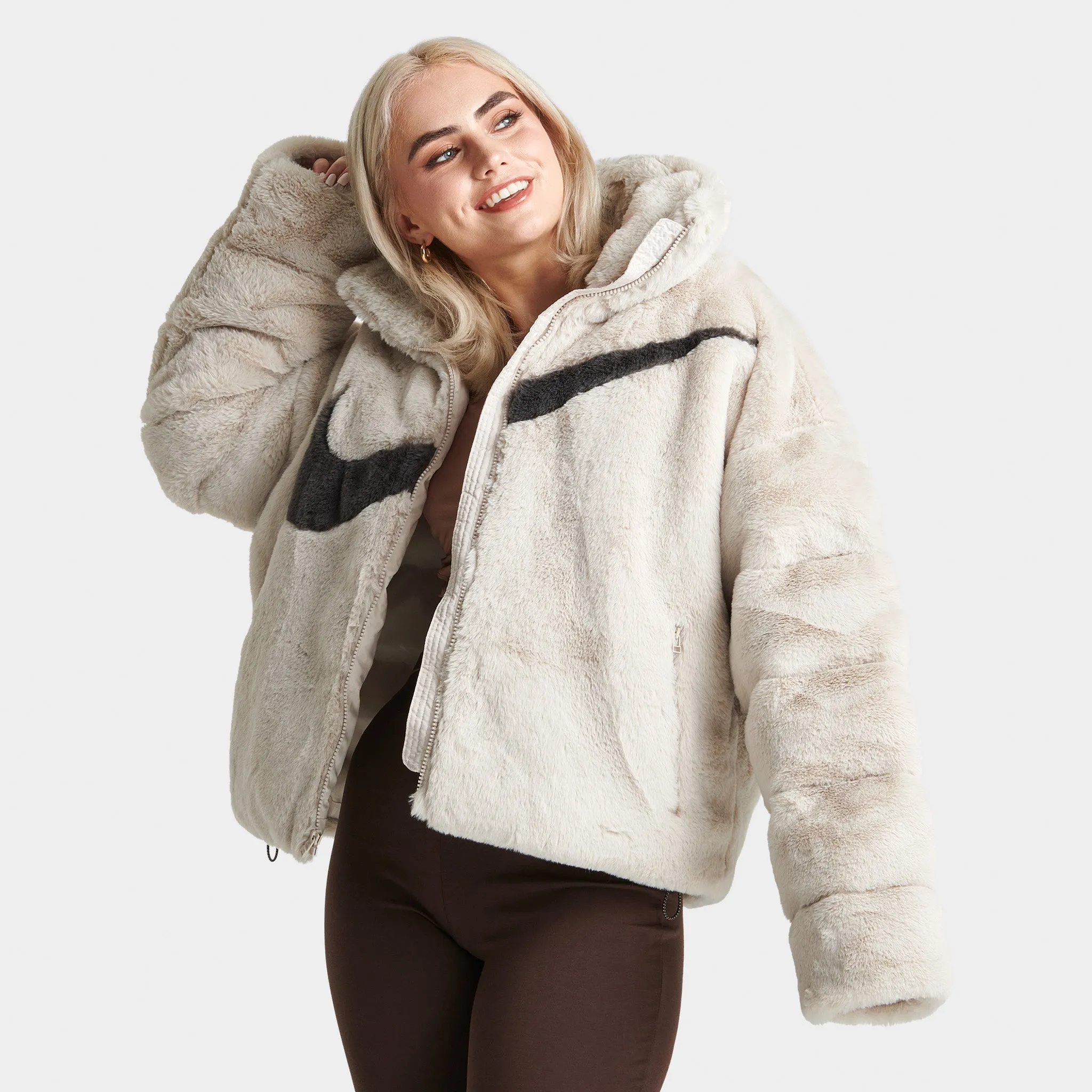 Nike Sportswear Women's Oversized Faux Fur Puffer Light Orewood Brown / Medium Ash