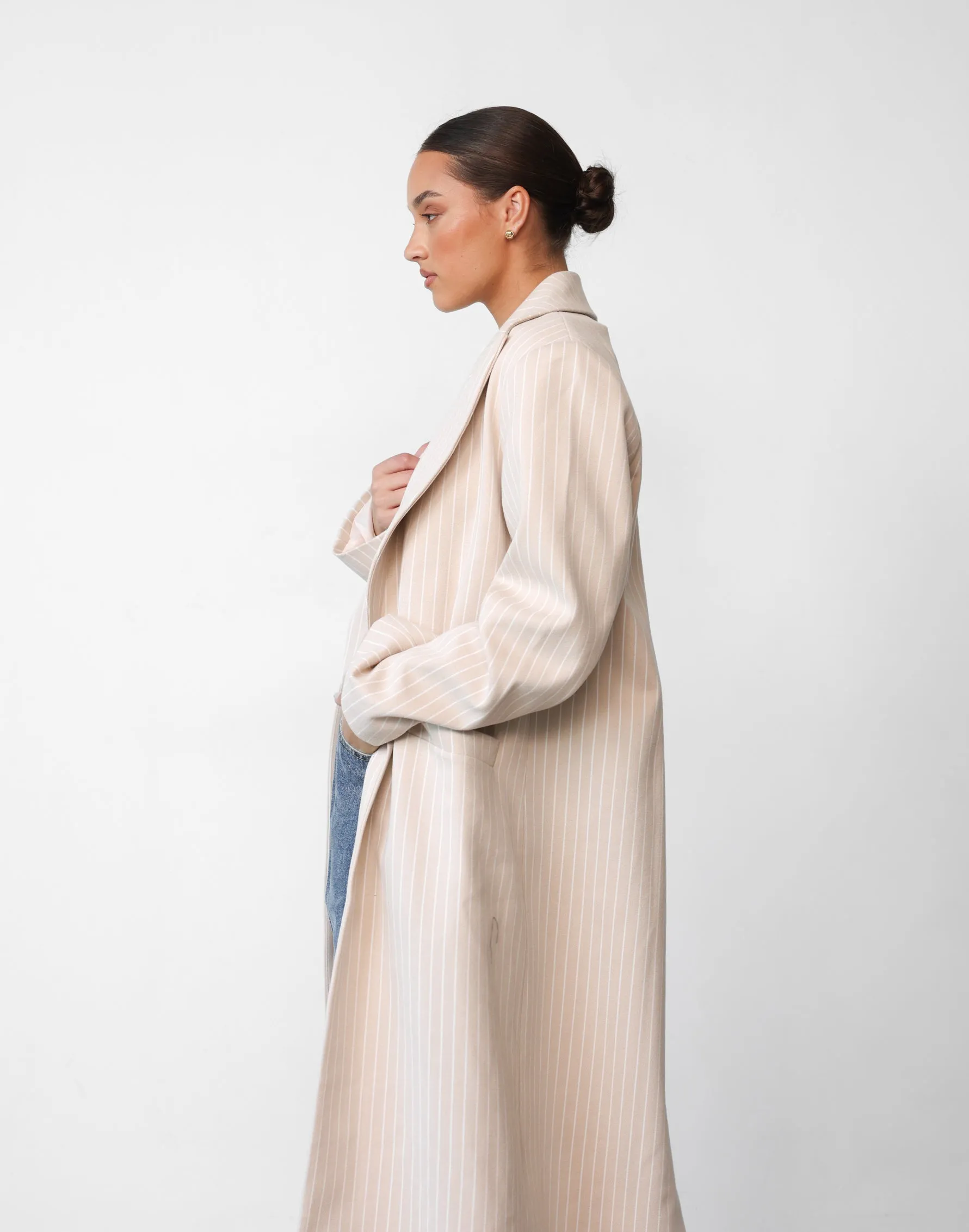 Olsen Coat (Beige Pinstripe) - By Lioness