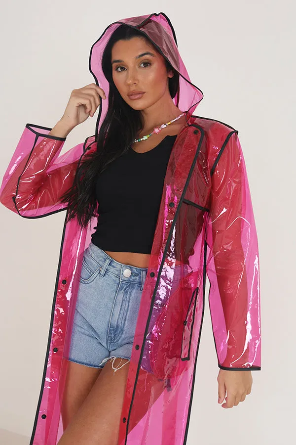 PINK SEE THROUGH LONGLINE HOODED FESTIVAL MAC