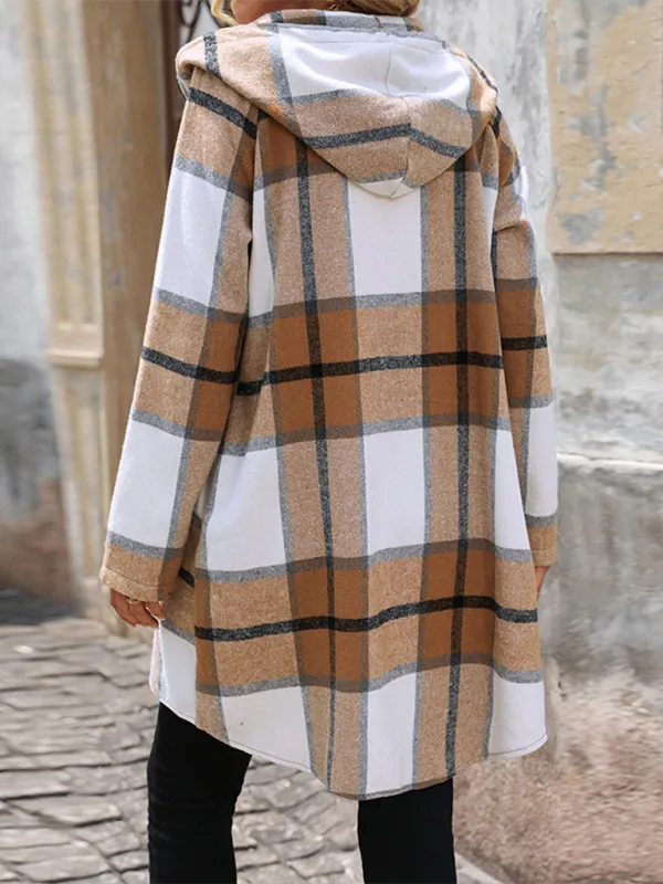 Plaid Hooded Long Jacket - Ideal for Fall