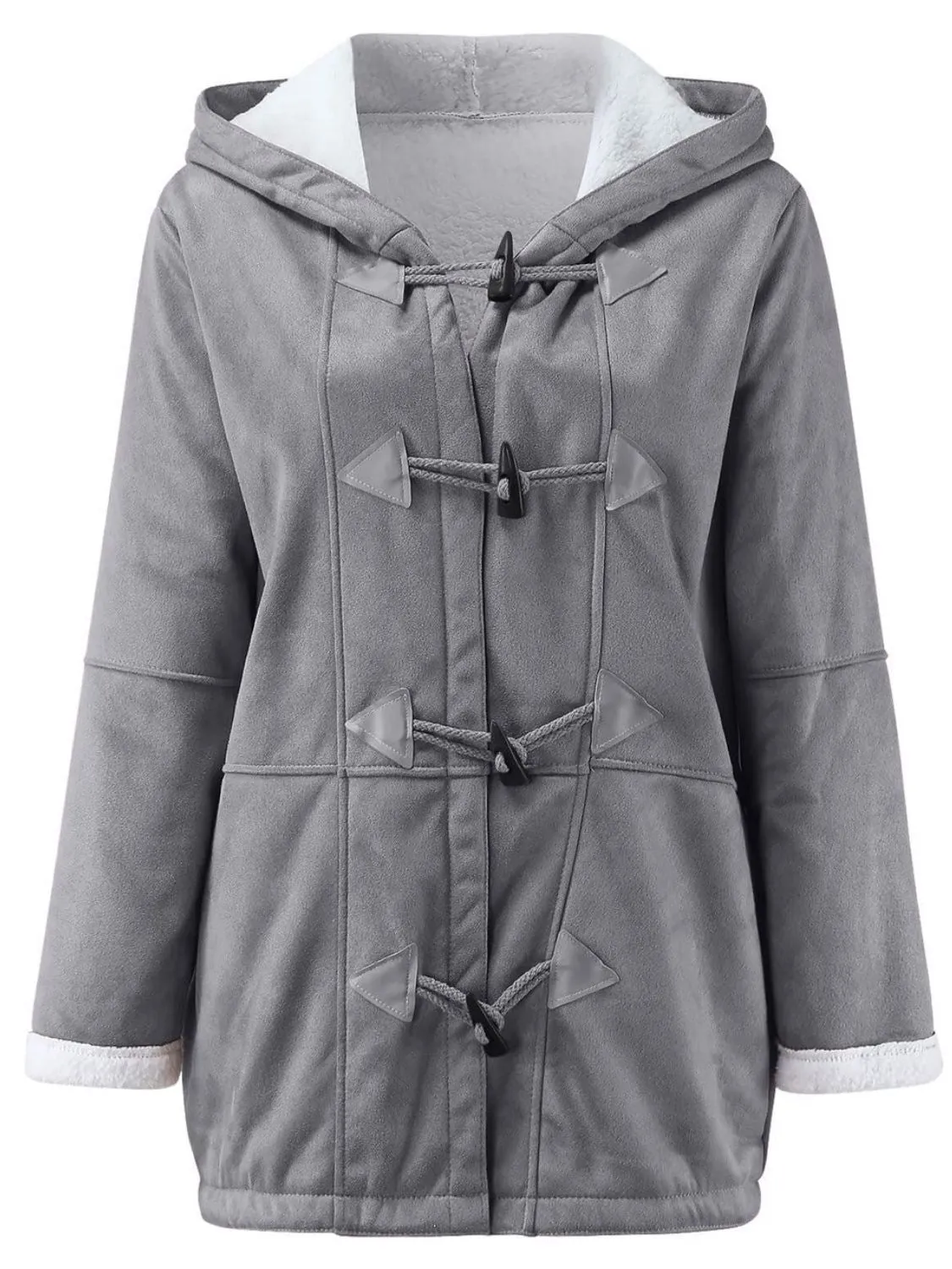 Pocketed Long Sleeve Hooded Jacket with Toggle Buttoning