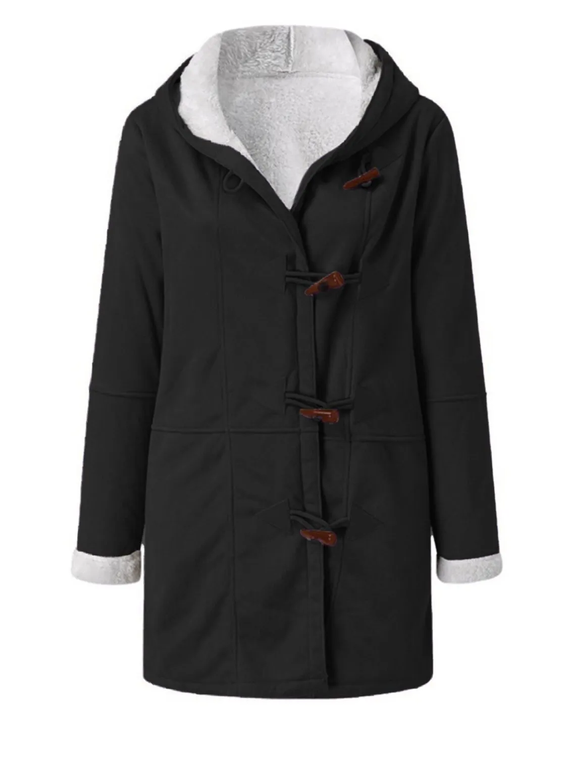 Pocketed Long Sleeve Hooded Jacket with Toggle Buttoning