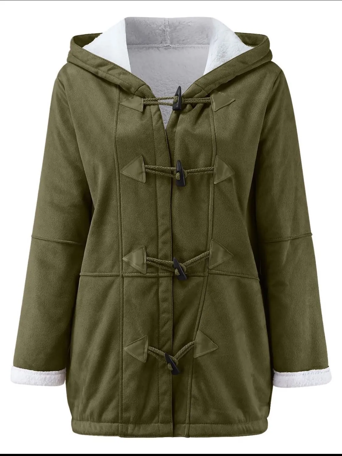 Pocketed Long Sleeve Hooded Jacket with Toggle Buttoning