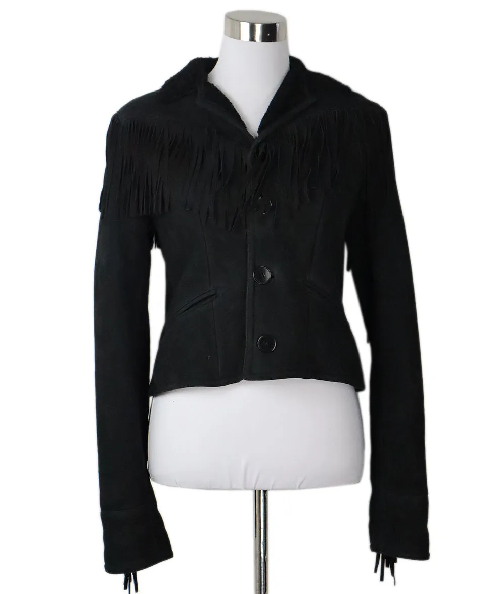 Ralph Lauren Black Fringe Shearling Jacket sz 6