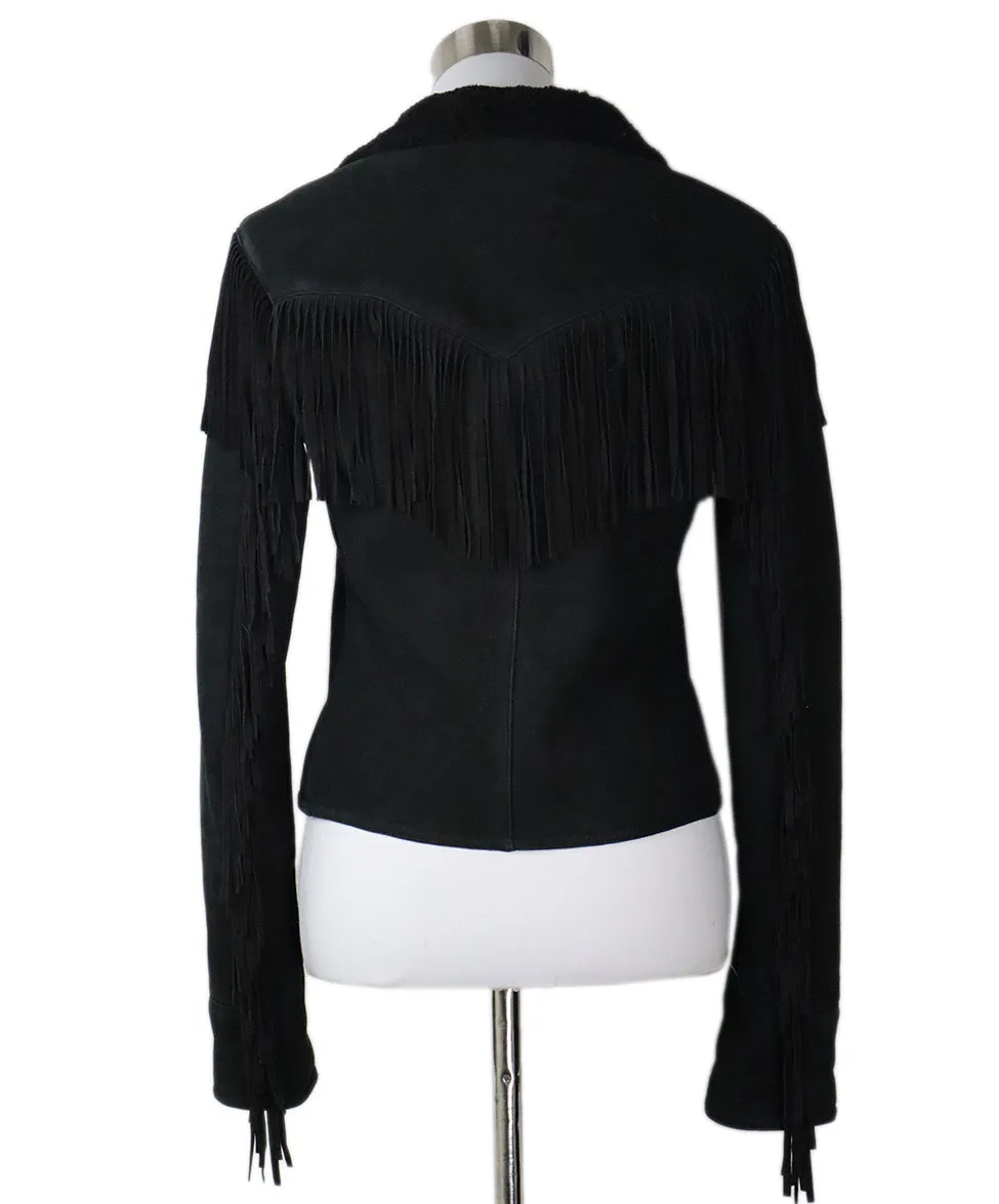 Ralph Lauren Black Fringe Shearling Jacket sz 6