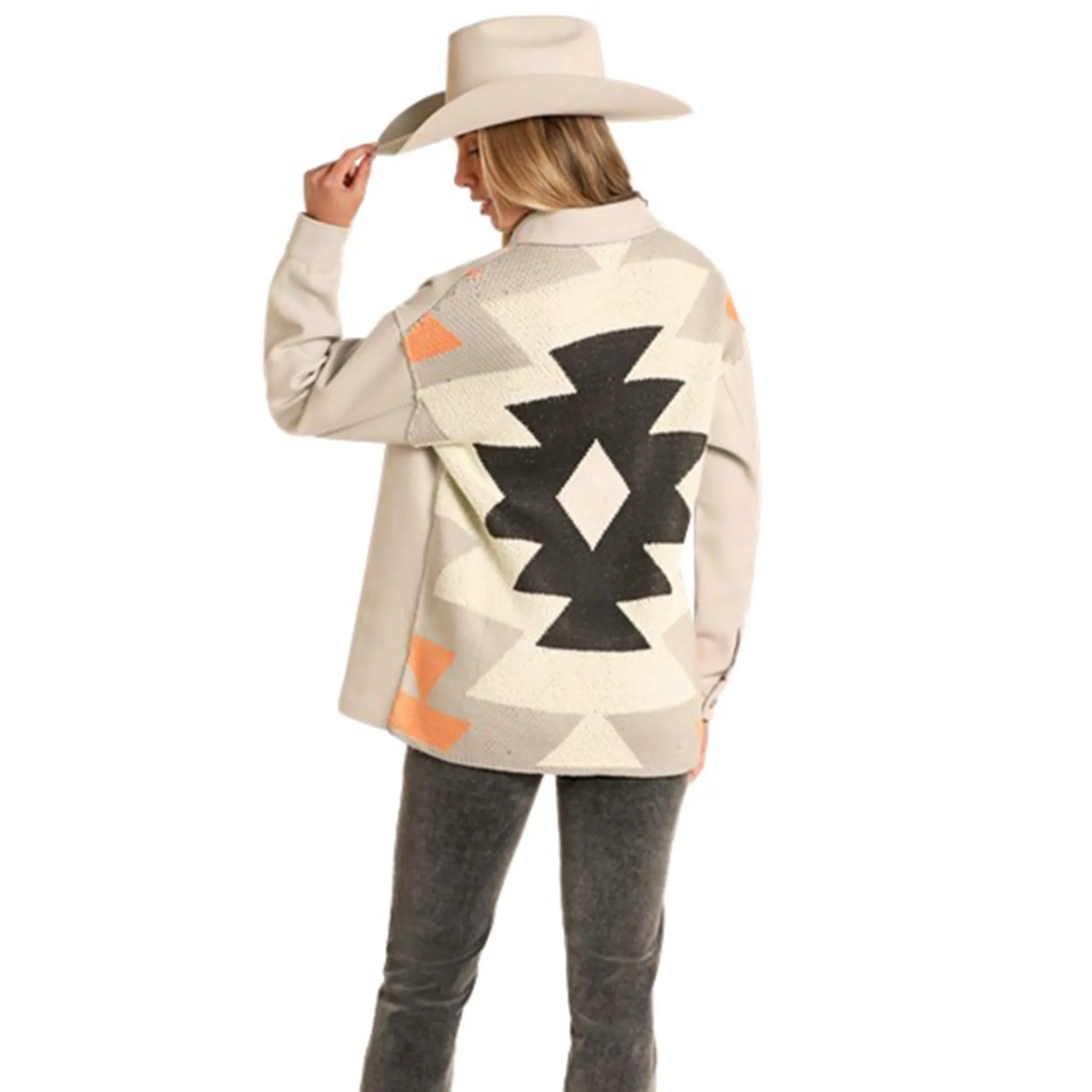 Rock & Roll Denim Women's Lite Grey Aztec Shacket