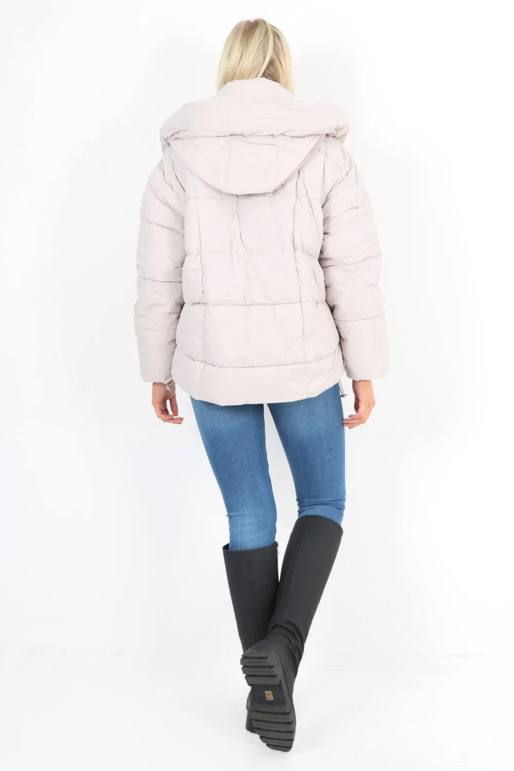 Side Pocket Padded Hooded Long Sleeve Short Jacket