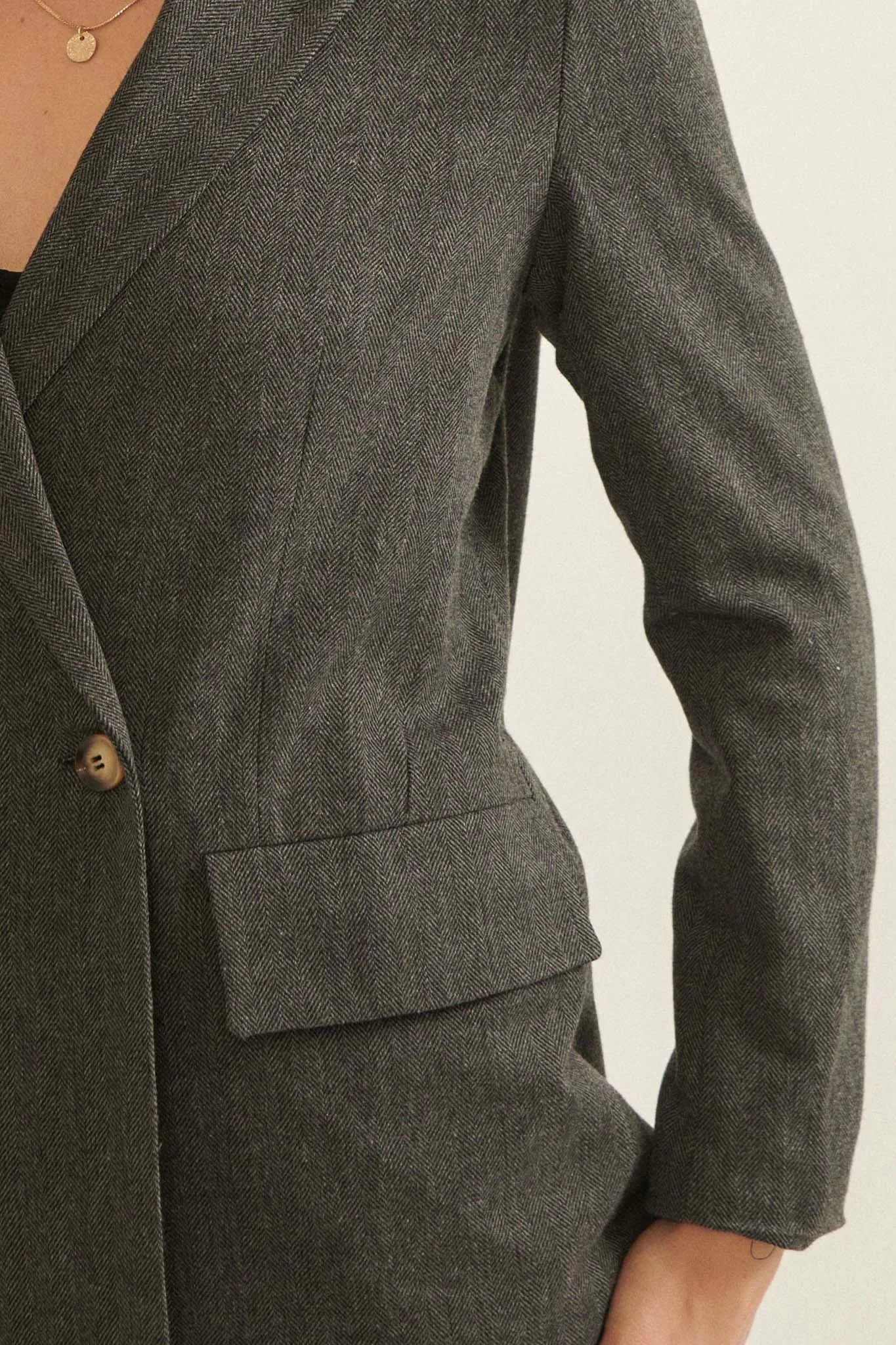 Smart Money Herringbone Tweed Blazer