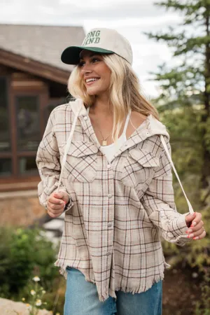 Stay For Awhile Beige Sherpa Hooded Plaid Shacket