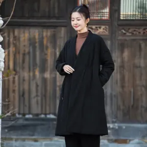 Stylish Women's Black Linen Cape Jacket for Cold Winter Days