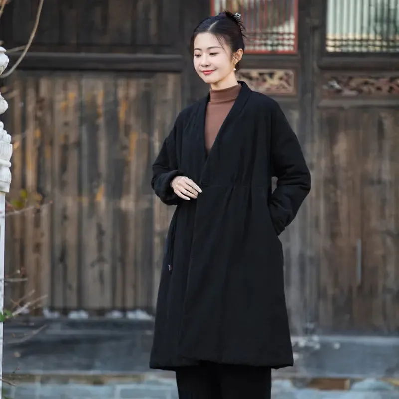 Stylish Women's Black Linen Cape Jacket for Cold Winter Days