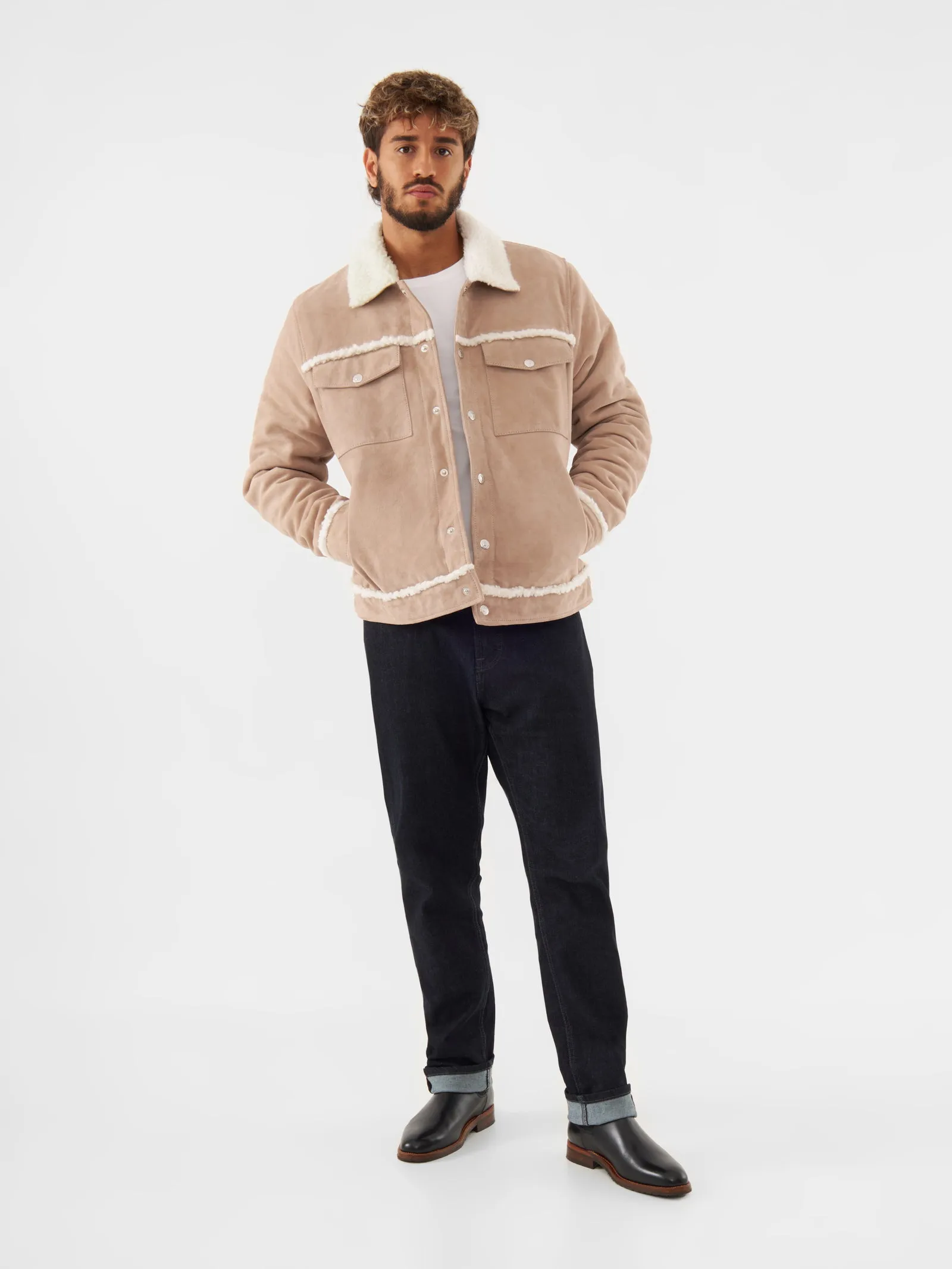 Suede Shearling Trucker Jacket