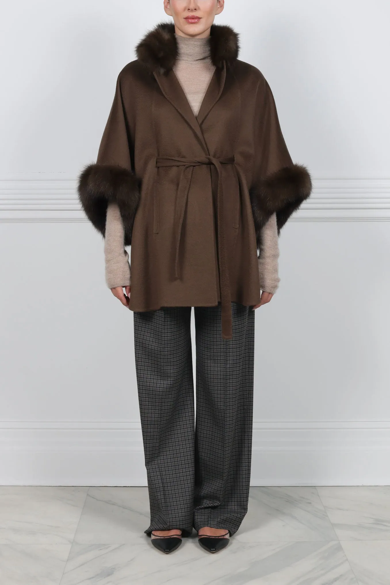 The Jayden Double Face Cashmere Cape with Sable Fur Trim