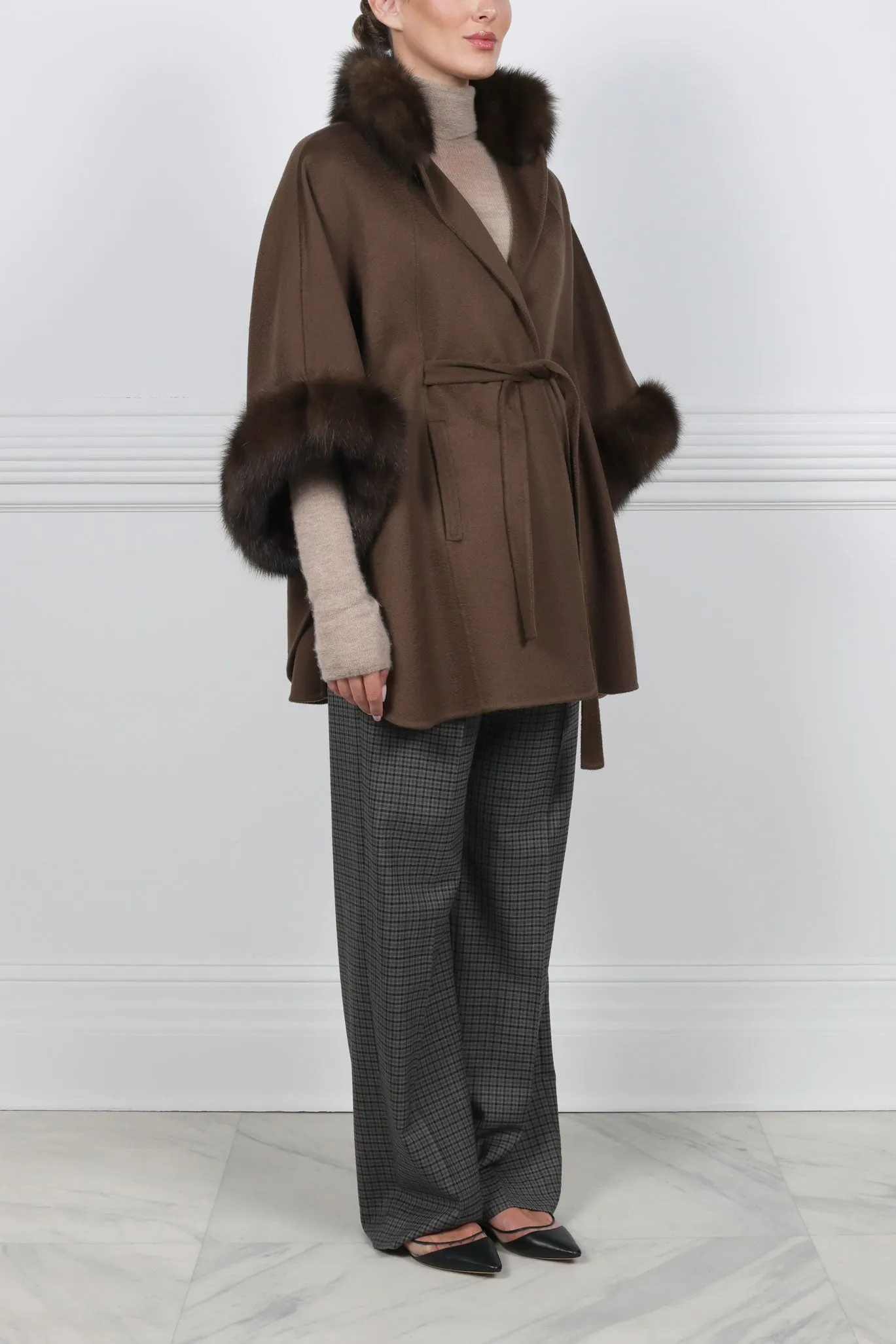 The Jayden Double Face Cashmere Cape with Sable Fur Trim