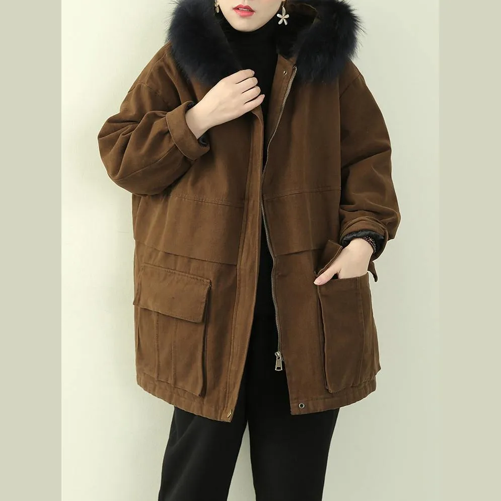 thick brown winter parkas casual snow jackets winter faux fur collar overcoat