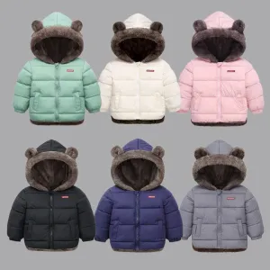 Trendy Kids' Bear Ear Puffer Jacket for Fall & Winter