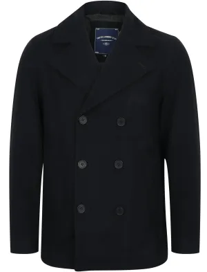 Umberto Wool Rich Double Breasted Pea Coat In Navy - Tokyo Laundry