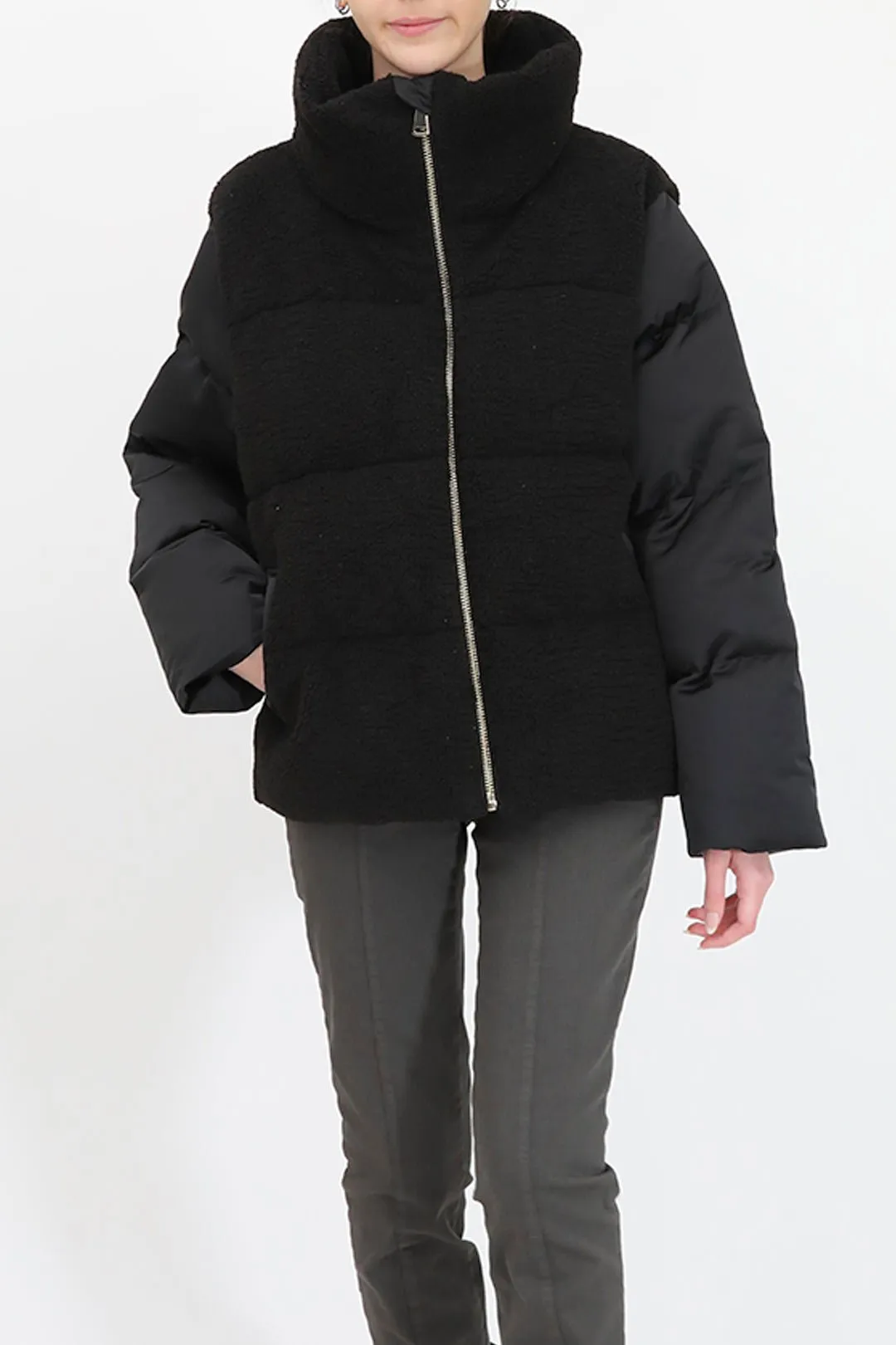 VAL THORENS COAT IN SHEARLING AND SATIN GOOSE DOWN