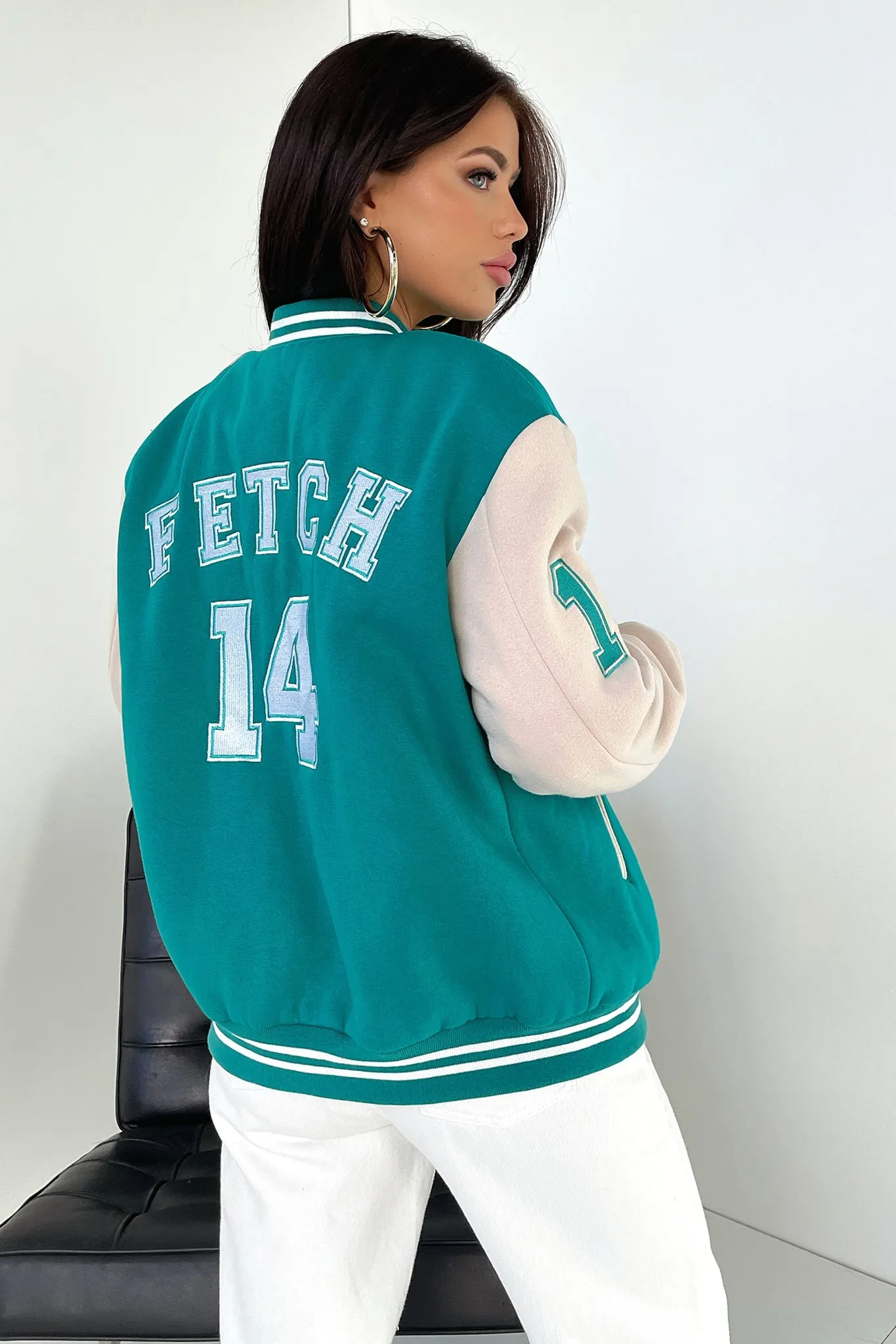 Varsity Oversized Jacket - Teal / Beige