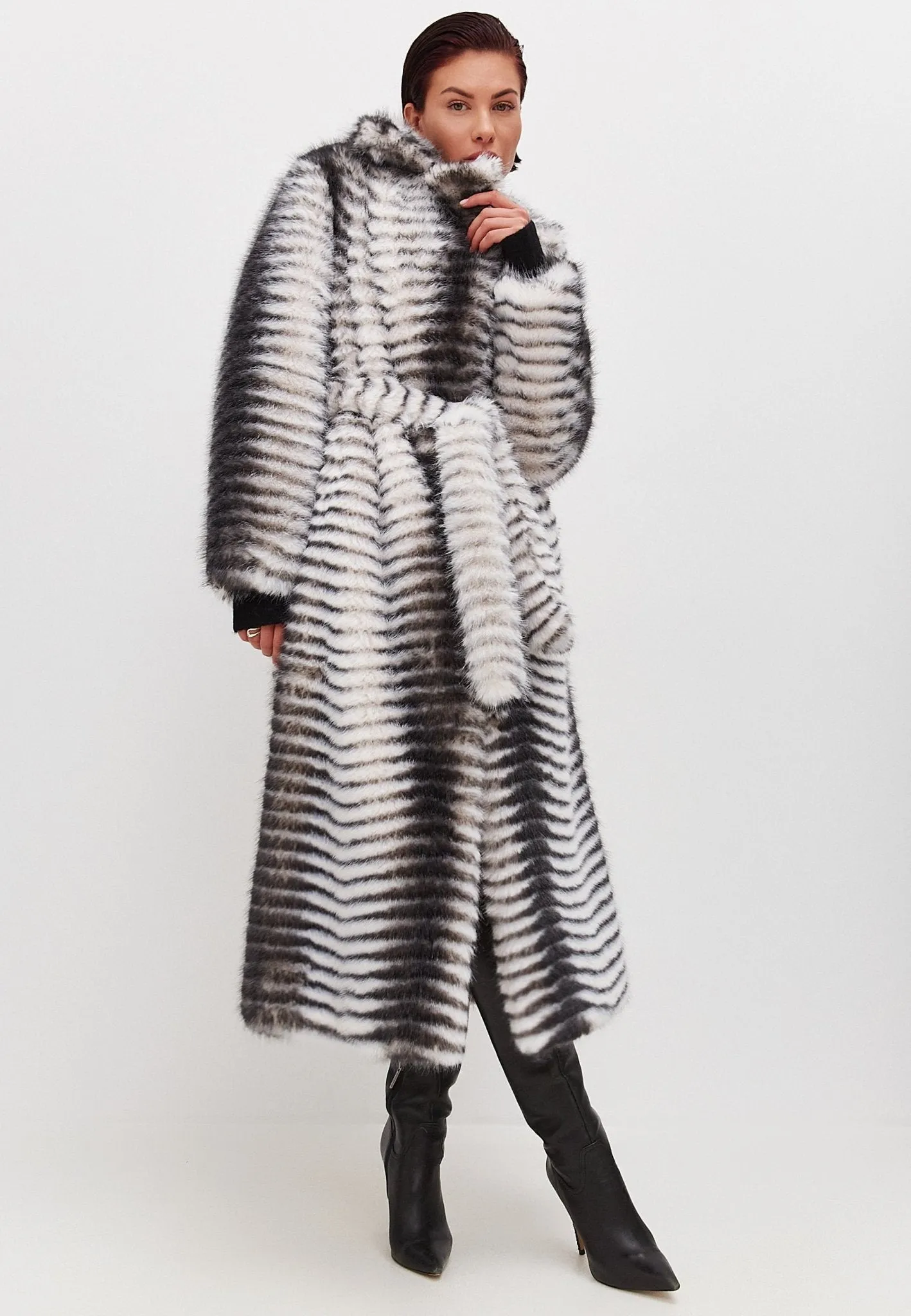 Winter Faux Fur Belted Long Coat