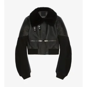 Women's Black RAF Sheepskin Shearling Aviator Motorbike Leather Bomber Jacket